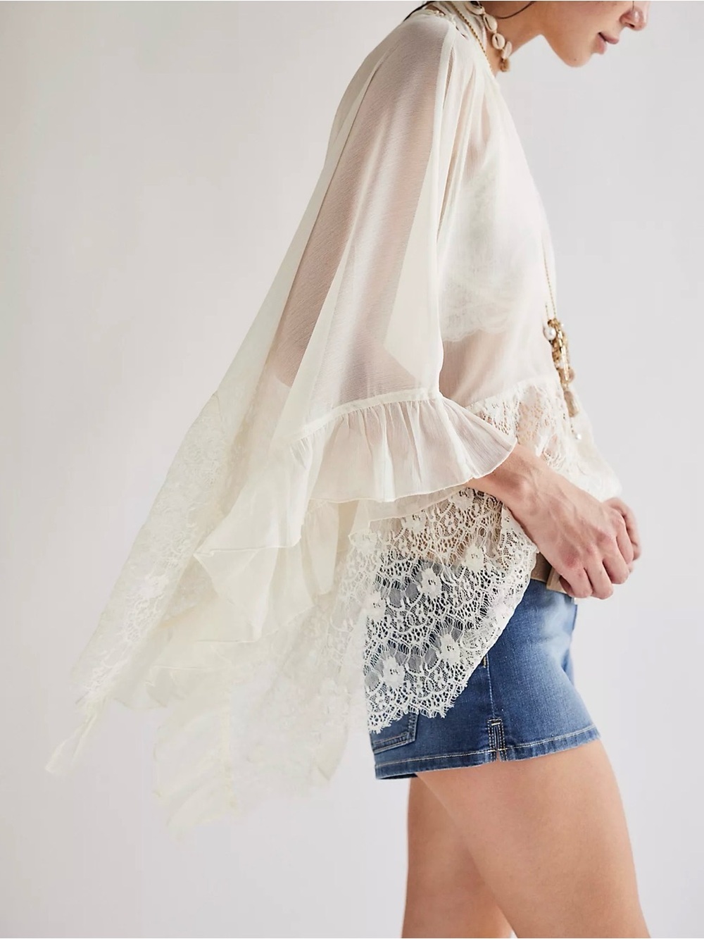 Free People Sheer Lace-Trim Tunic in Cream